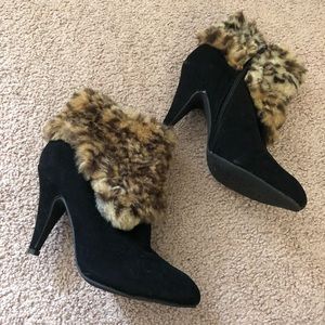 Leopard fur booties